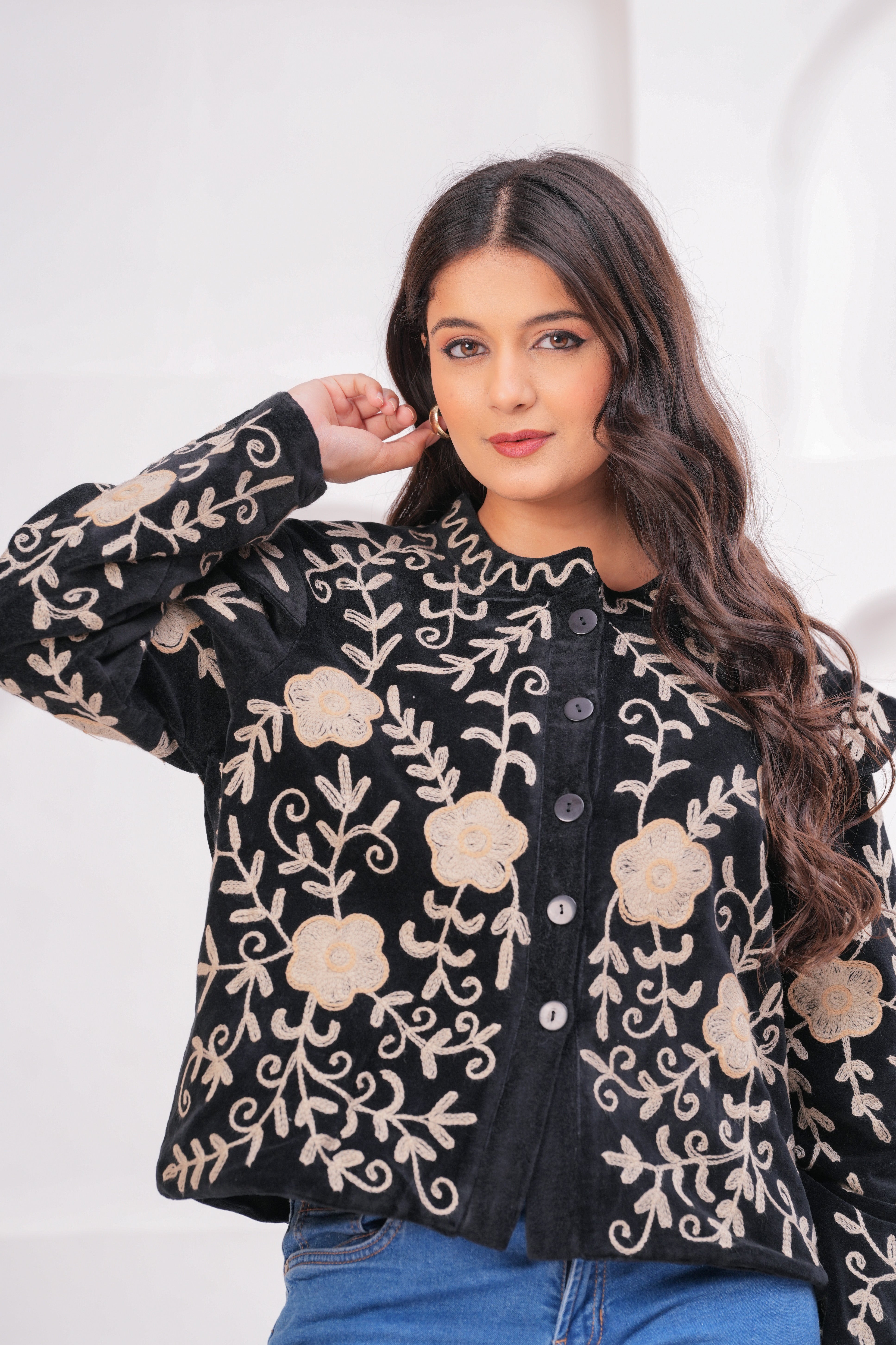 Floral Quilted Cotton Jacket: Black & White